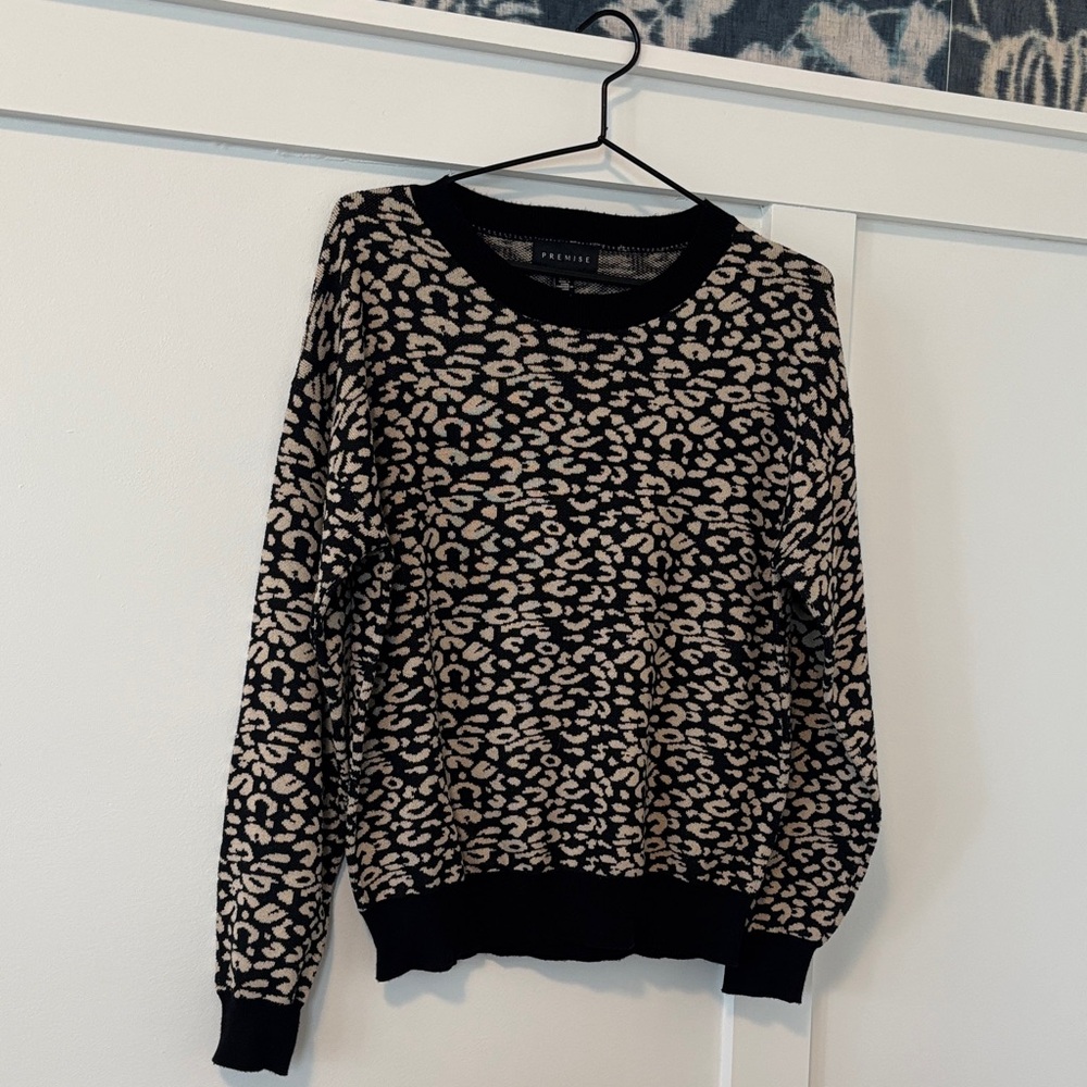 Premise Black and Tan Leopard Print Knit Sweater